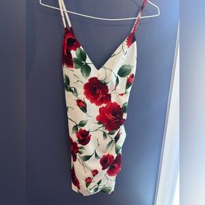 Mind Code Red and Green Floral Mini Dress